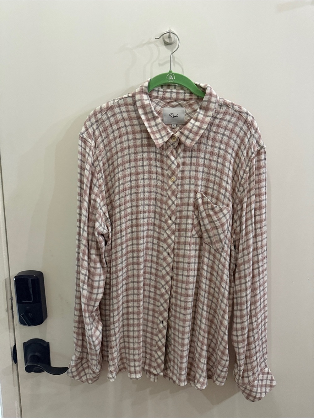 Women’s Long-Sleeve Plaid Button-Up Shirt in Light Brown NWOT